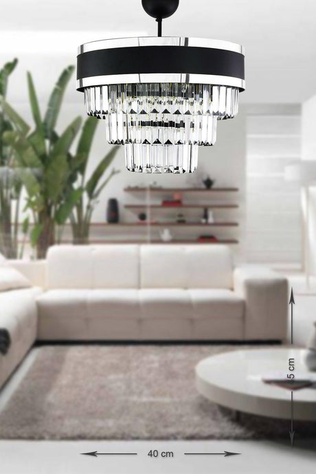 Dora 40 Cm Chrome Striped Crystal Stone Luxury Chandelier (BLACK-CHROME) - Swordslife