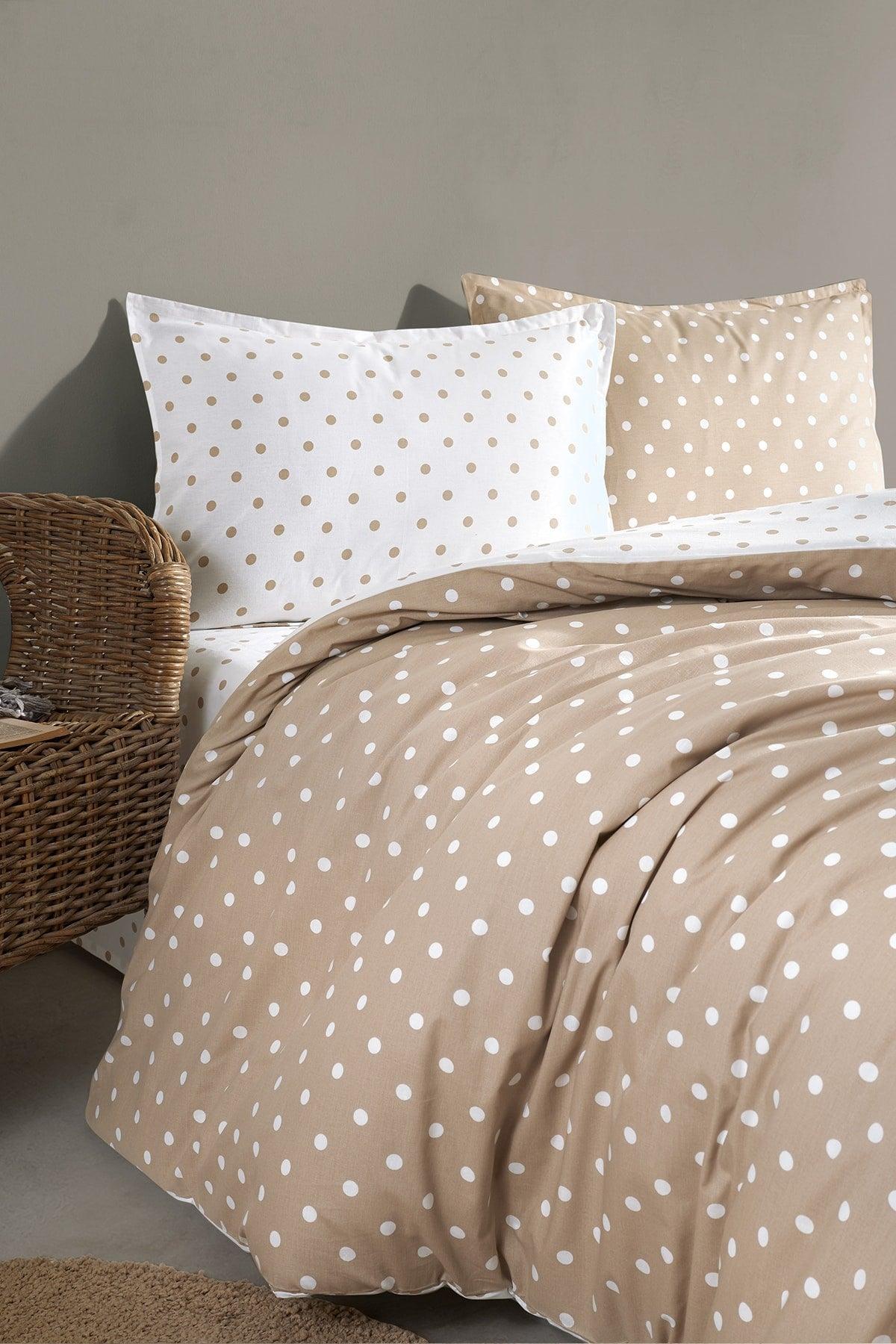 Dots Capuccino 100% Cotton Ranforce Oversized Double Sided Duvet Cover Set 240x220 - Swordslife