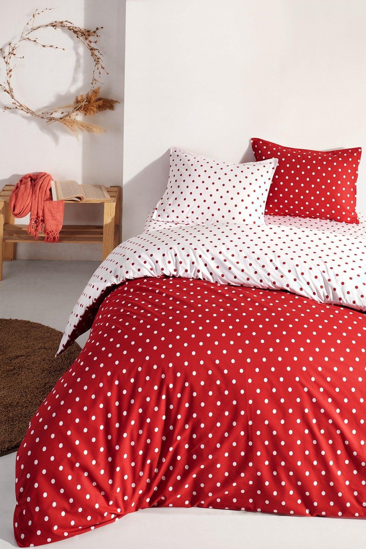 Dots Red 100% Cotton Ranforce Oversized Double Sided Duvet Cover Set 240x220 - Swordslife