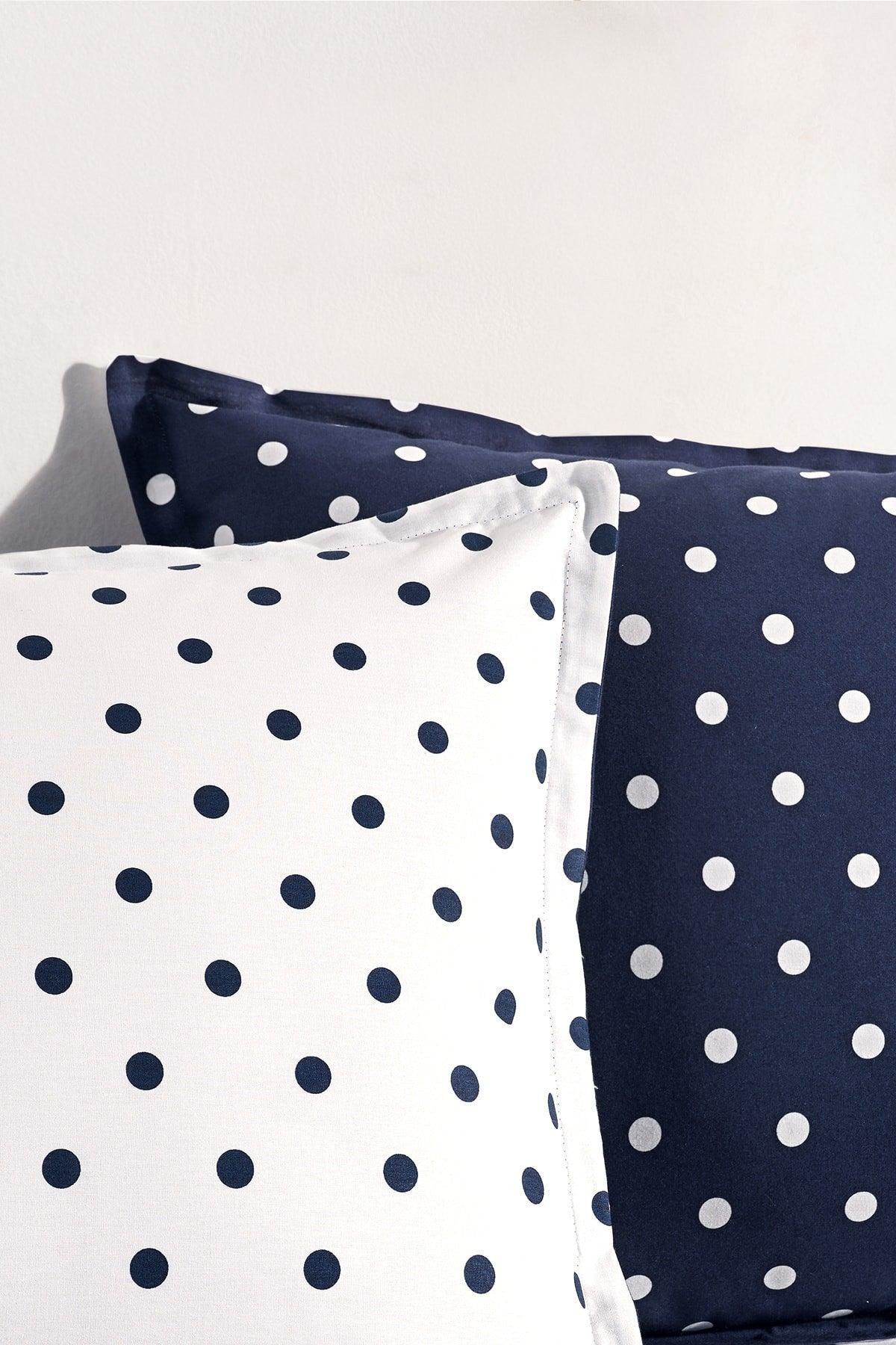 Dots Blue 100% Cotton Ranforce Oversized Double Sided Duvet Cover Set 240x220 - Swordslife