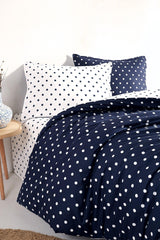 Dots Blue 100% Cotton Ranforce Oversized Double Sided Duvet Cover Set 240x220 - Swordslife