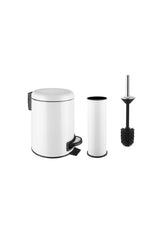 Double Bathroom Set - White (3lt Trash Can + Toilet Brush) - Swordslife