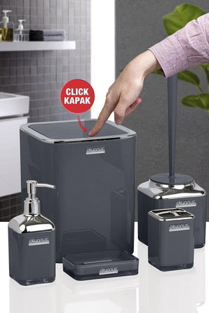 Double Printed Anthracite Chrome Square Click Cover Bathroom Set of 5 - Swordslife