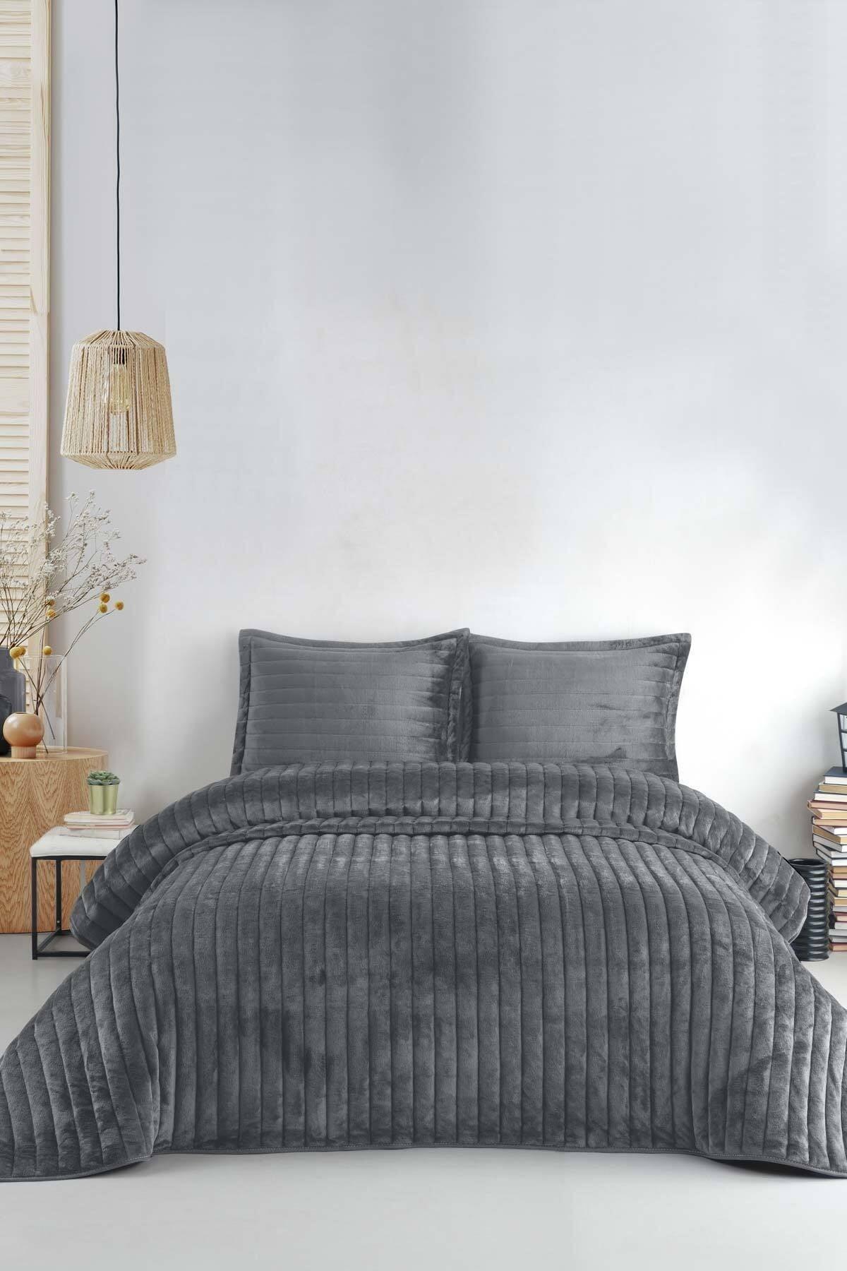 Doux Dark Gray Double Bedspread Set - Swordslife