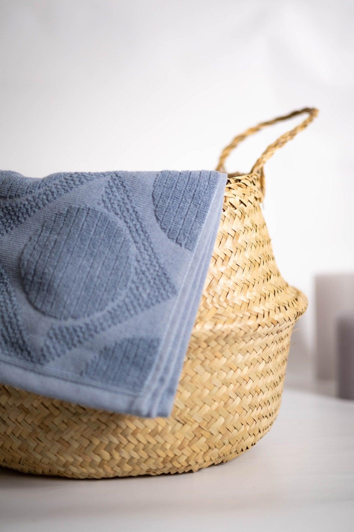 Dreieck Içi Runder Streifen Gemusterte Jacquard Blau Farbe Curvy Hand Gesicht Handtuch - Swordslife