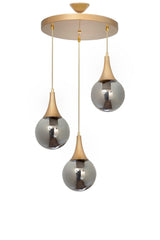 Damla 3 Piece Tumbled Round Smoked Glass Pendant Lamp Chandelier - Swordslife