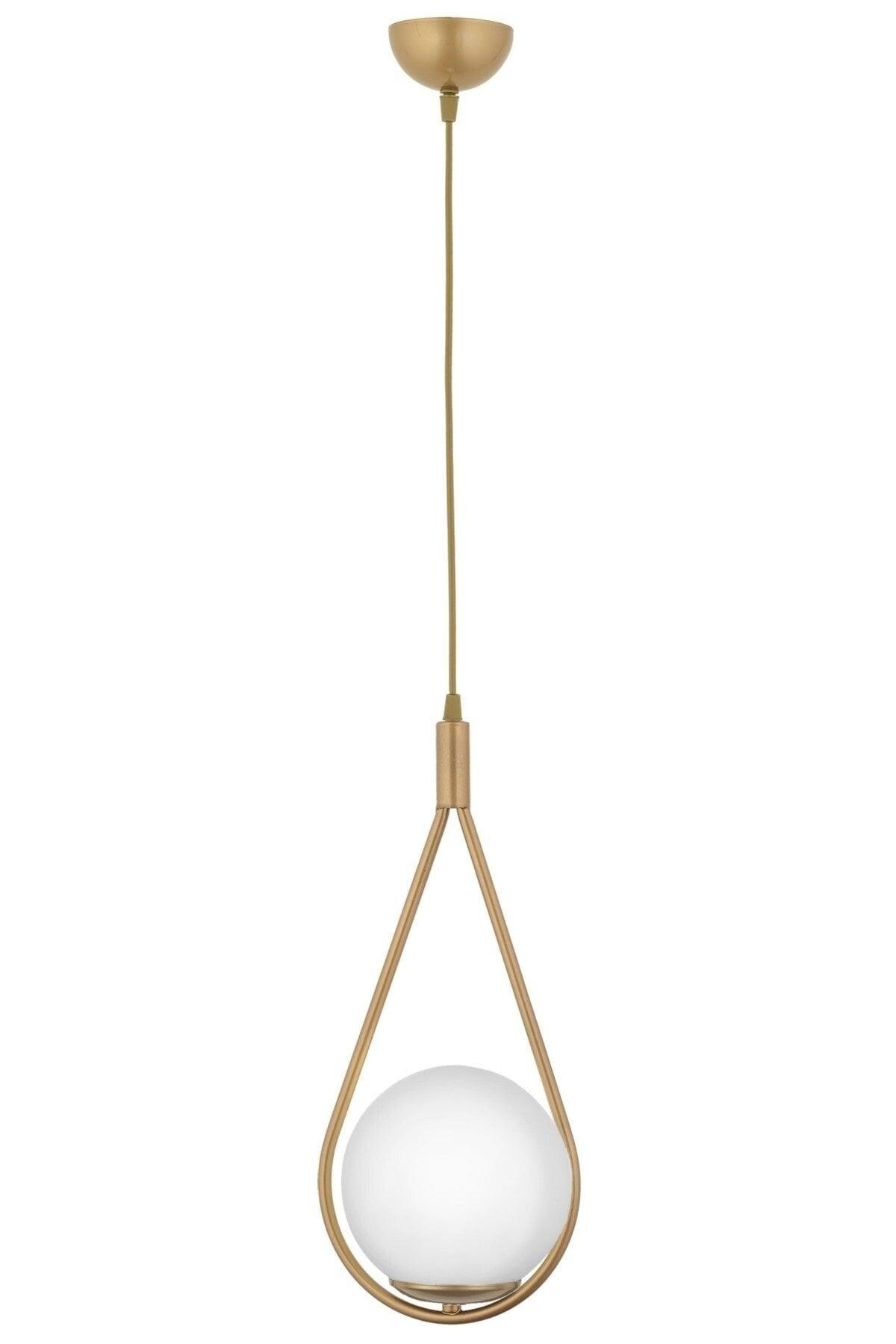 Damla Model Modern Gold Single Globe White Glass Pendant Lamp Chandelier - Swordslife