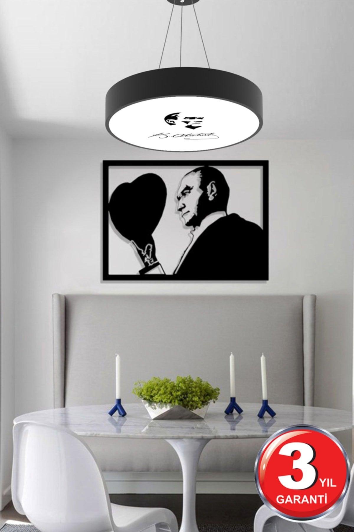 Drum 40cm (Atatürk Printed) Led Modern Led Chandelier-white Light - Swordslife