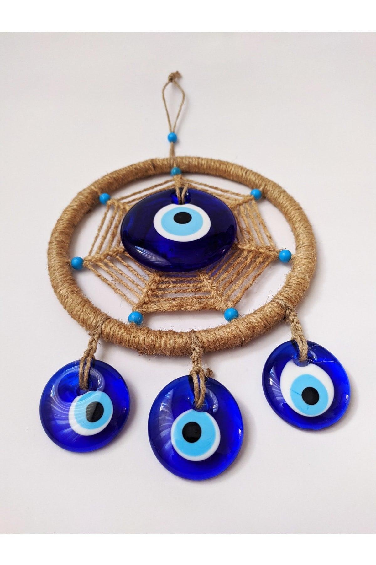 Wall Decoration, New Season, Spider Web Mesh Rope Model 16x16 Cm Glass Evil Eye Beads Wall Ornament - Swordslife
