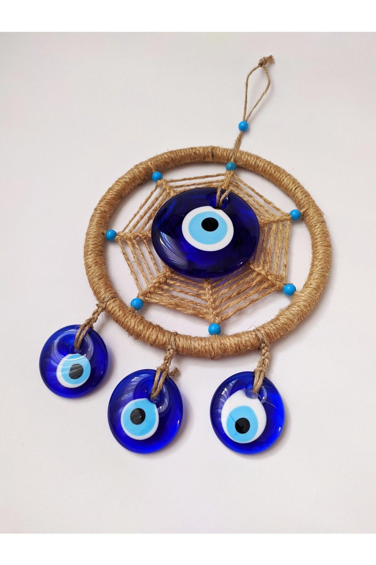 Wall Decoration, New Season, Spider Web Mesh Rope Model 16x16 Cm Glass Evil Eye Beads Wall Ornament - Swordslife