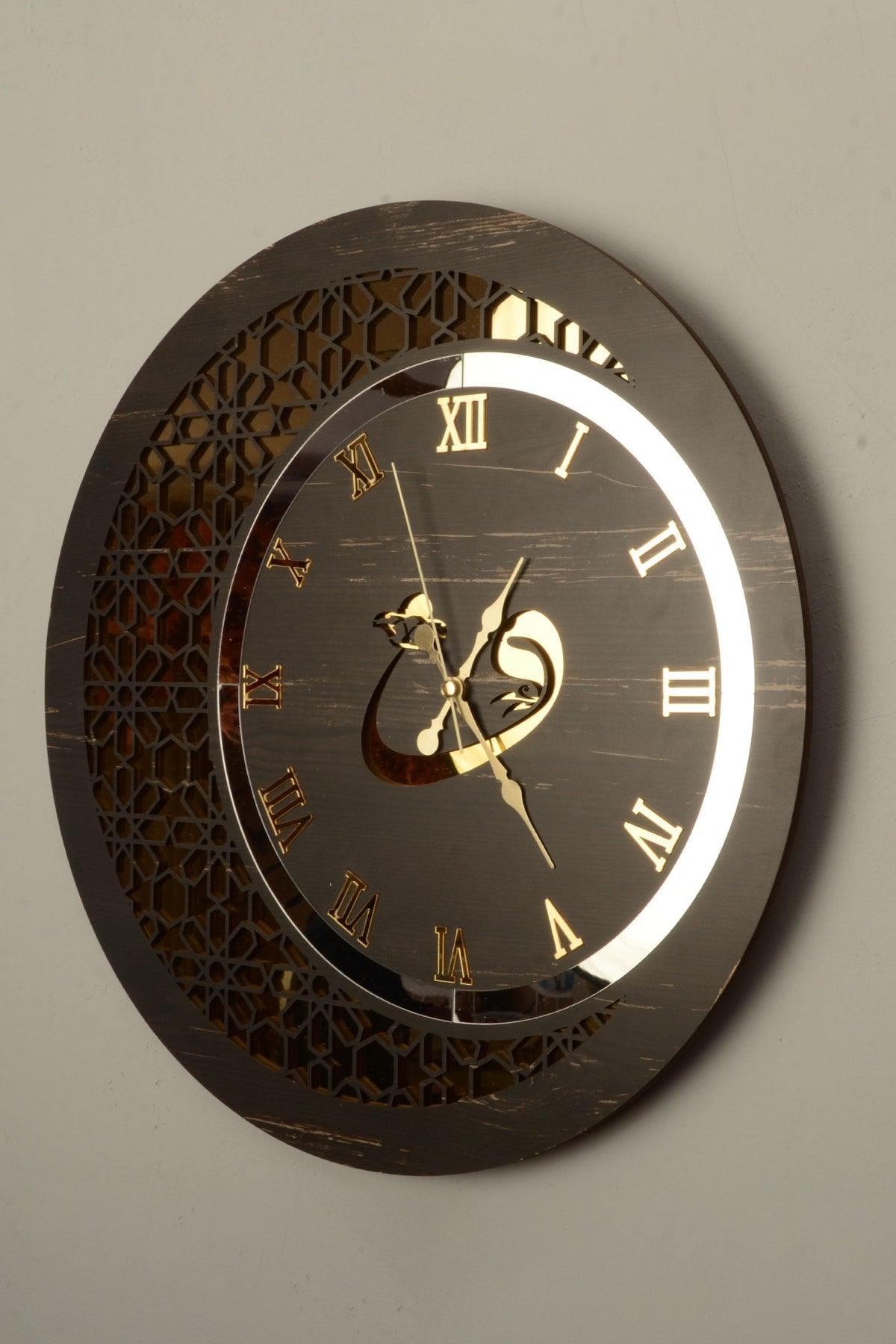 Wall Clock Wooden And Mirror Vav Motif Rebab - Swordslife