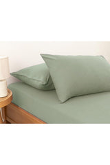 Plain Combed Cotton Double Elastic Bed Sheet Set 160 X 200 Cm Green - Swordslife