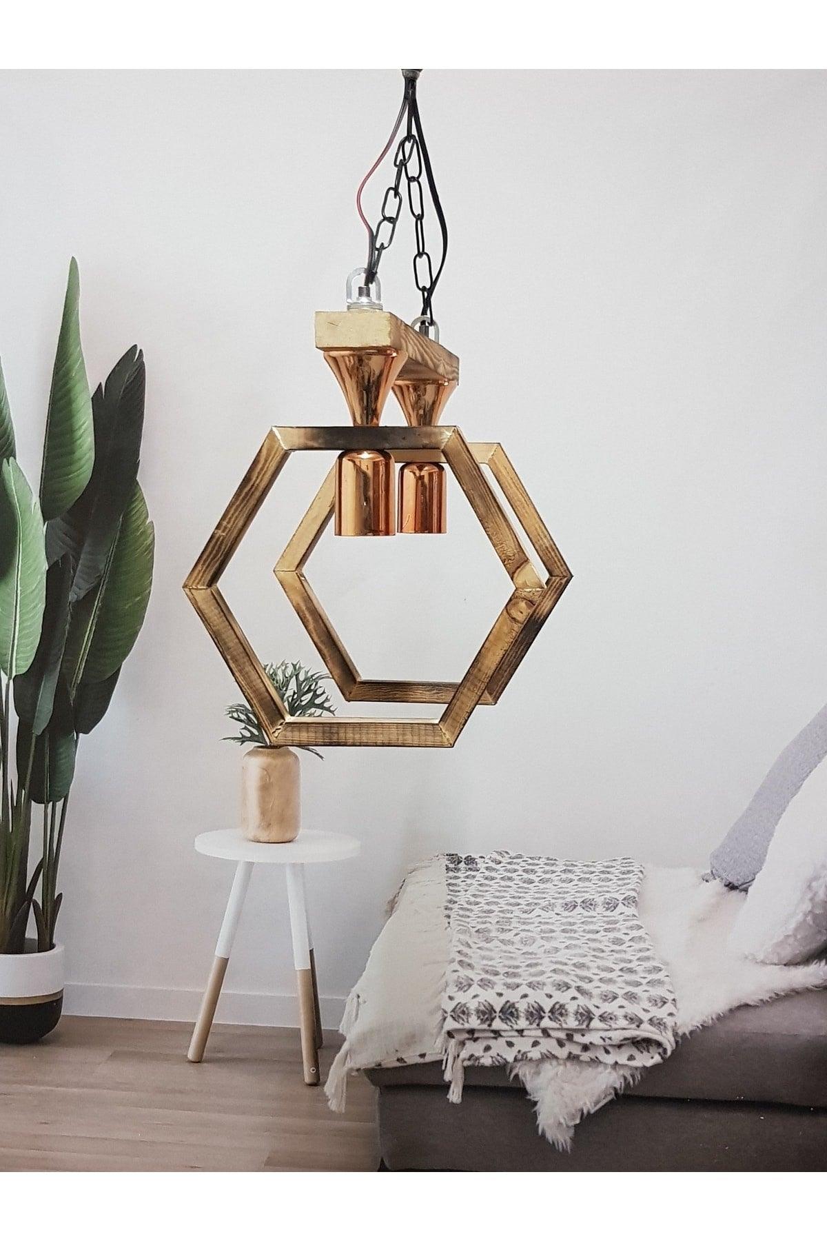 E27 Lampholder Wooden 2 Hexagonal Chandelier - Swordslife