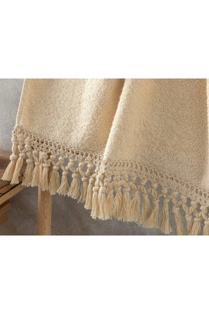 Eaves Cotton Fringed Face Towel 50x70 Cm Beige - Swordslife