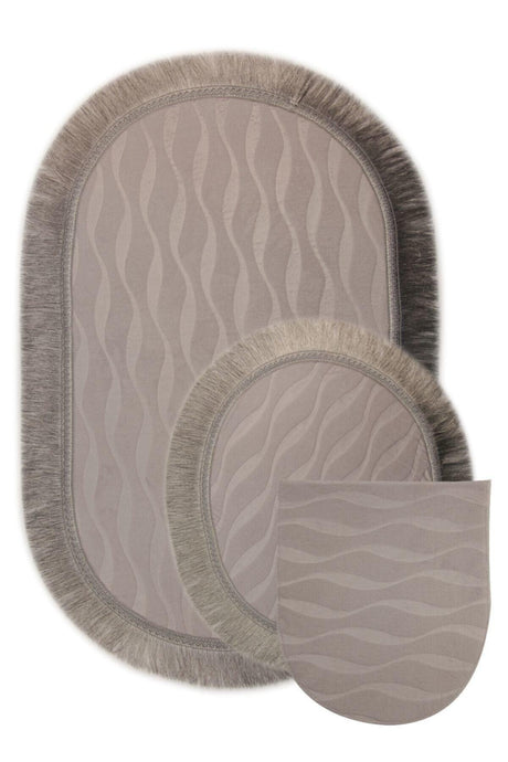 Eco Fringed Gray 3 Piece Bathroom Carpet Mat Set