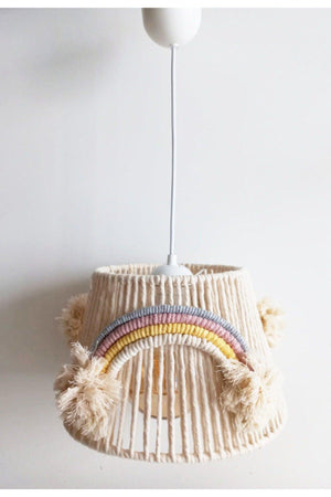 Ecru Macrame Thread Wrap Rainbow Appliqued Handmade Pompom Baby Girl And Kids Room Chandelier(8) - Swordslife