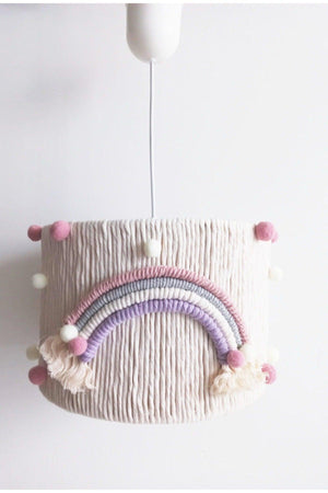 Ecru Macrame Thread Wrapped Colorful Rainbow Pink Ecru Pompom Baby Girl Kids Room Pendant Lamp Chandelier - Swordslife