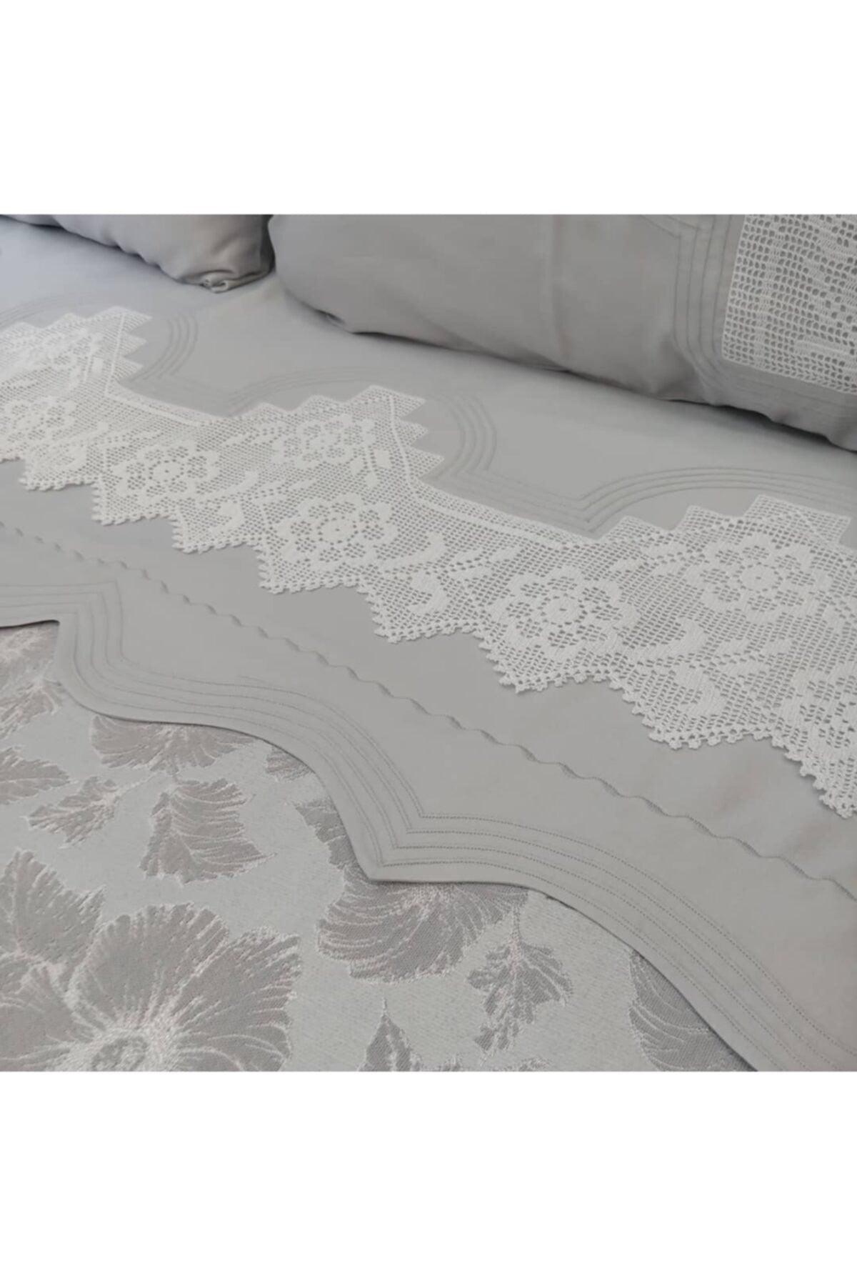 Handmade Lace Pique Set with Lace on the Bed Sheet - Silver Gray - Swordslife