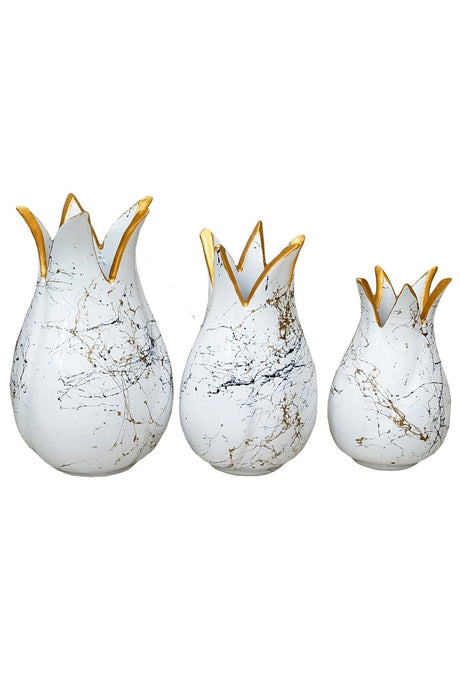 Handmade 3 Pcs Tile Tulip Vase Console Set Gold Gilded-marble Decor-white Color - Swordslife