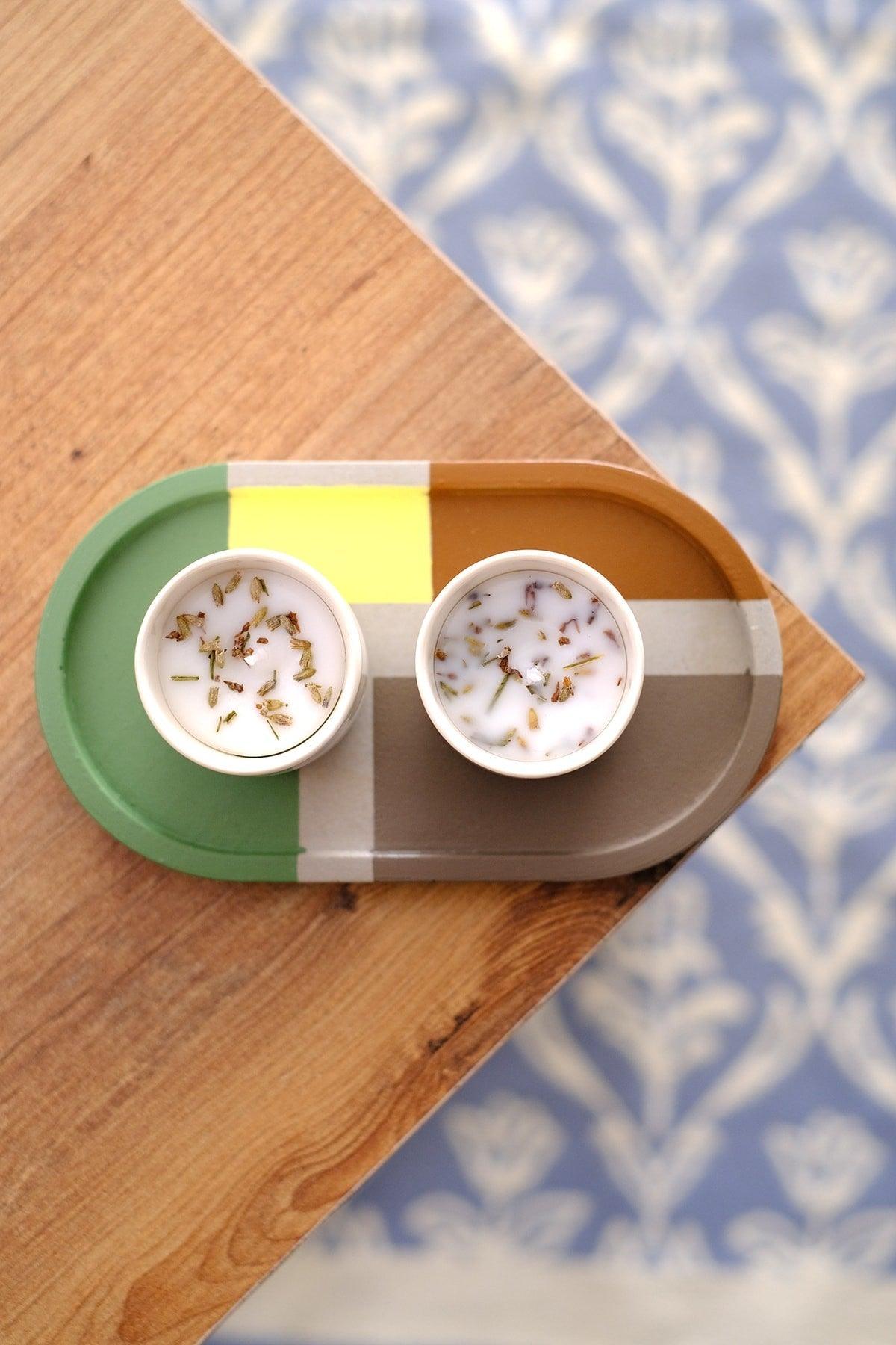 Handmade Concrete Mixed Colors Tray - 2 Pieces Porcelain / Soy Candle Set Concept - Swordslife