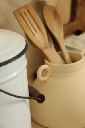 Handmade Large Cream Color Ceramic Decorative Vase with Handle / Ceramic Cutlery - Swordslife