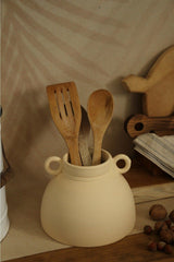 Handmade Large Cream Color Ceramic Decorative Vase with Handle / Ceramic Cutlery - Swordslife