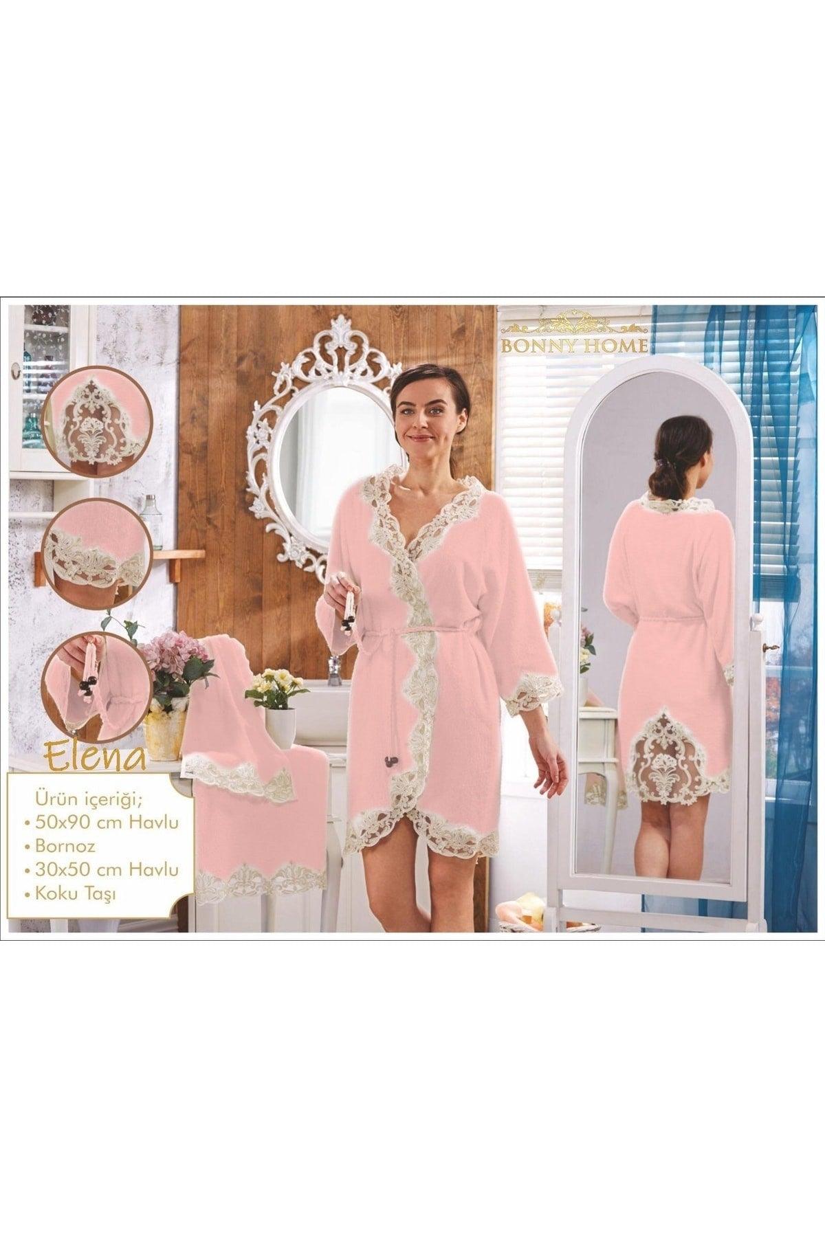 Elena Powder Ladies French Lace Dowry Bridal Bath Honeymoon Bathrobe Set - Swordslife