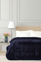 Elephant Navy Blue Double Soft Embosy Blanket - Swordslife