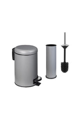 Elite Double Bathroom Set - Gray (3lt Trash Can + Toilet Brush) - Swordslife