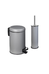 Elite Double Bathroom Set - Gray (3lt Trash Can + Toilet Brush) - Swordslife