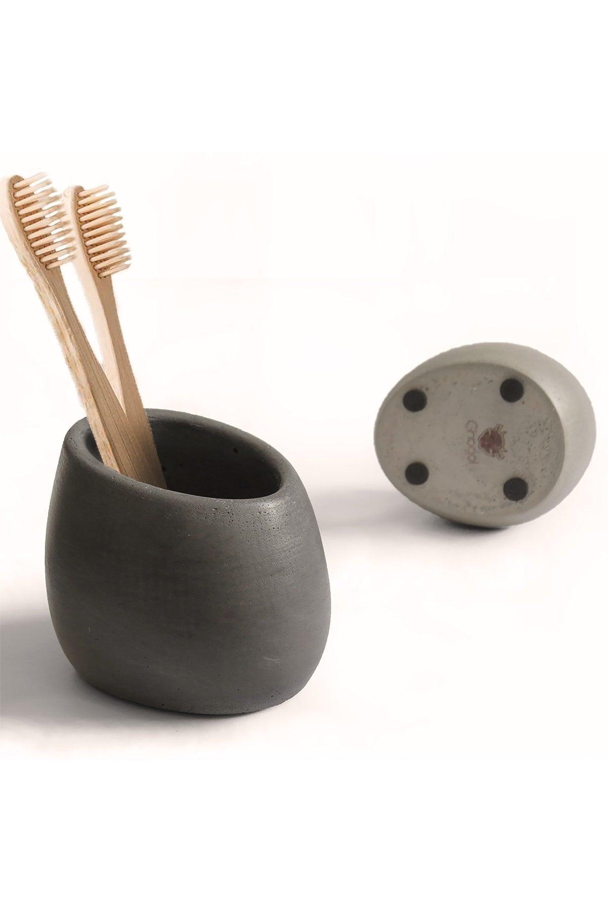 Elliptical Concrete Toothbrush Holder - Dark Gray - Swordslife