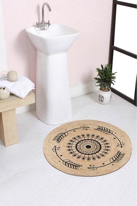 Else Bohemian Patterned Rope Straw Jute Knit Round Carpet Bath Mat 80x80cm - Swordslife