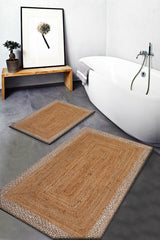 Else Brown Straw Look Pattern Washable Non-Slip Bath Mat 2-Paper Closet Set Carpet Dts-32 - Swordslife