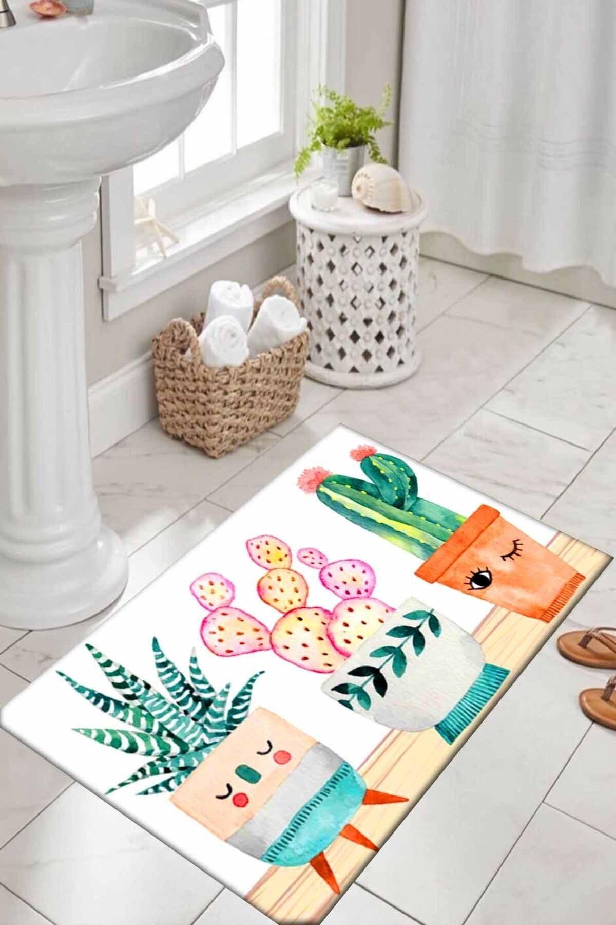 Else Cute Cactus Washable Patterned Digital Printed Non-Slip Base Single Bathroom Rug Mat - Swordslife