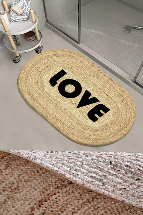 Else Love Patterned Rope Straw Jute Knitted Oval Bathroom Carpet Toilet Seat Shower Mat - Swordslife