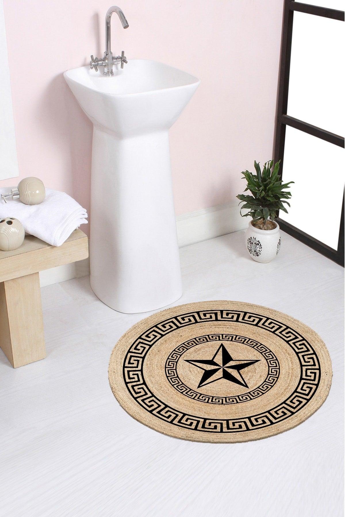 Else Star Patterned Rope Straw Jute Knit Round Carpet Bath Mat 80x80cm - Swordslife