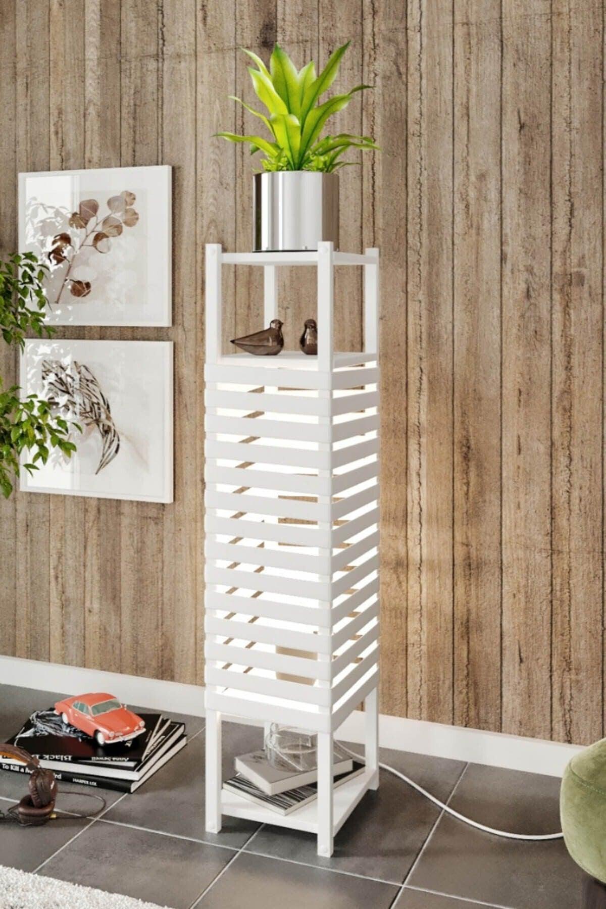 Else White Decorative Modern Wooden Mdf Framed Floor Lamp With 2 Shelves - Swordslife