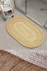 Else Straw Patterned Rope Jute Knitted Oval Bathroom Carpet Toilet Bowl Shower Front Mat - Swordslife