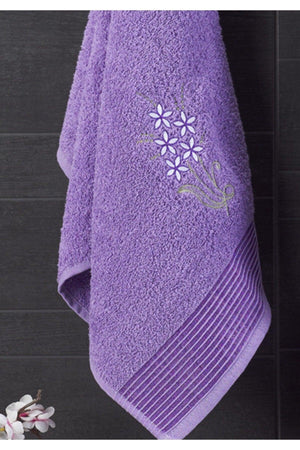 Embroidered Cotton 2 Piece Bathrobe Set | Lavender - Swordslife