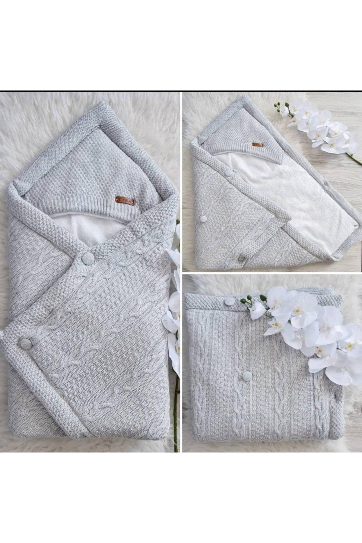 Baby Boy Cotton Knitwear Gray Swaddle Blanket - Carry Cot - Swordslife