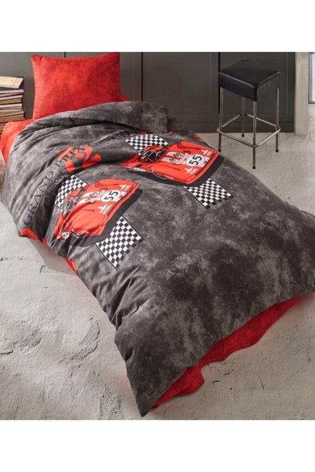 Boys, Kids Duvet Cover Set, Ranforce Cotton, Single, Red Gray - Swordslife