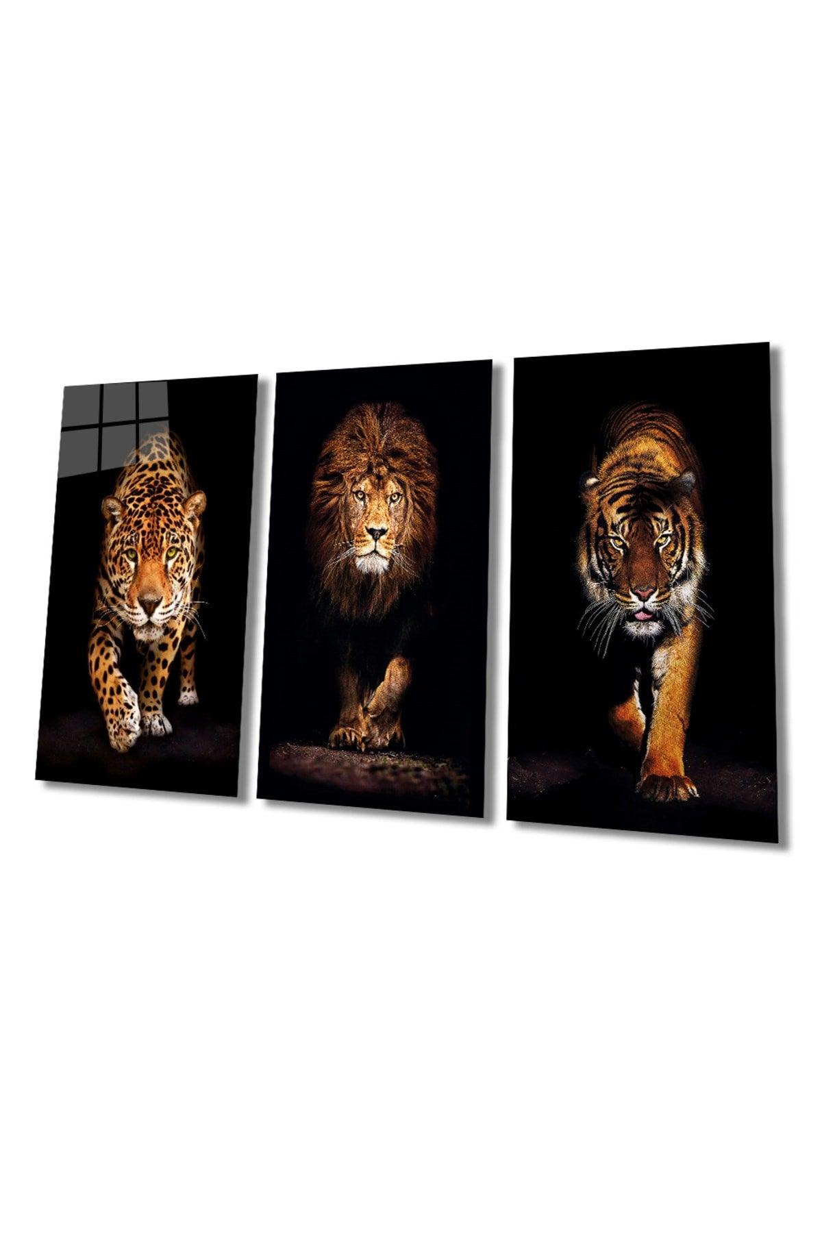 Esmeshop 3-Piece Animal Combine (lion, tiger and jaguar) Glass Painting - Swordslife