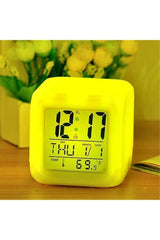 Home Office Desk Clock 7 Color Changing Digital Cube Alarm Clock Night Light Calendar - Swordslife