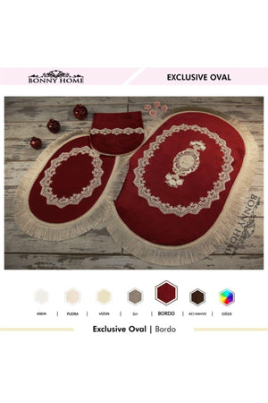 Exclusive Claret Red 6 Pcs Lacy Bathroom Dirty Laundry Basket Set + Bath Mat Set - Swordslife