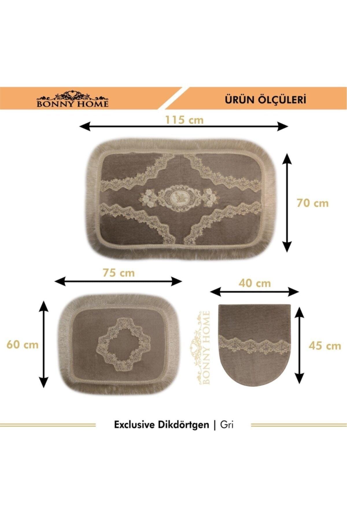 Exclusive Cornered Gray Tasseled 3 Pcs Closet Set Dowry Bathroom Carpet Mat Set - Swordslife