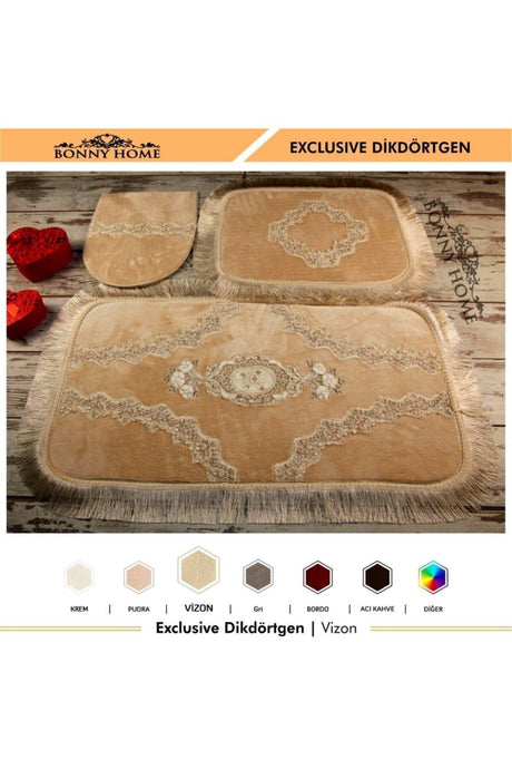 Exclusive Cornered Mink Tassel 3 Pcs Closet Set Dowry Bathroom Carpet Mat Set - Swordslife