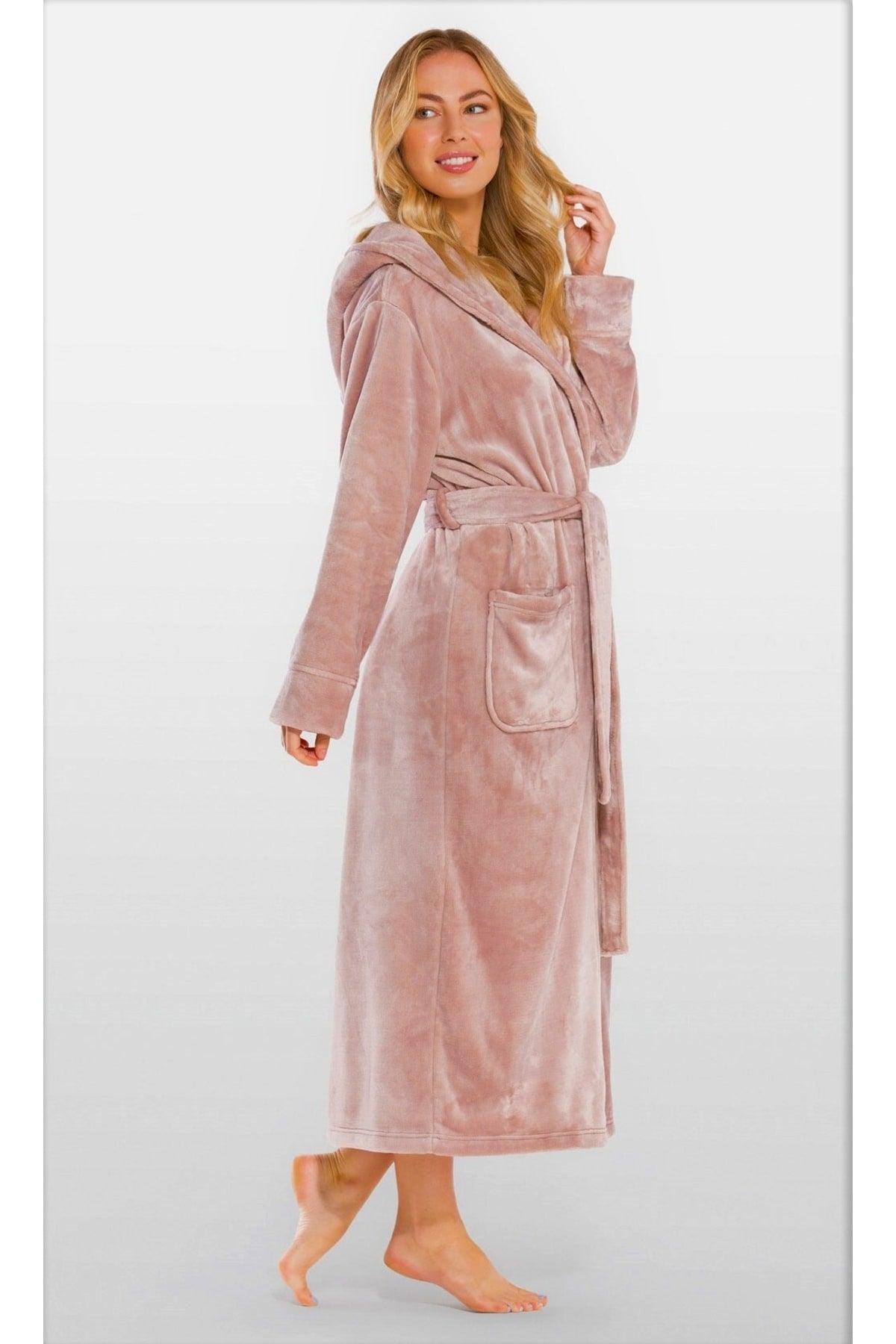 Extra Cotton Pink Velvet Hooded Bathrobe/hooded Bathrobe (UNİSEX) - Swordslife