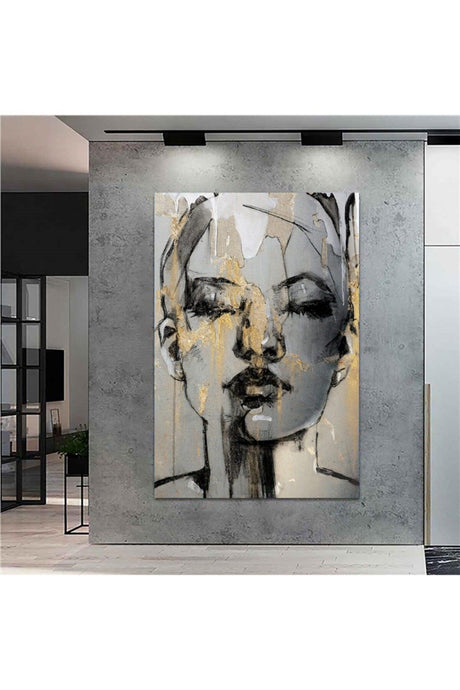 Extra Giant Size Decorative Pencil Drawing Abstract Woman Canvas Painting (100cm X 150cm) - Swordslife