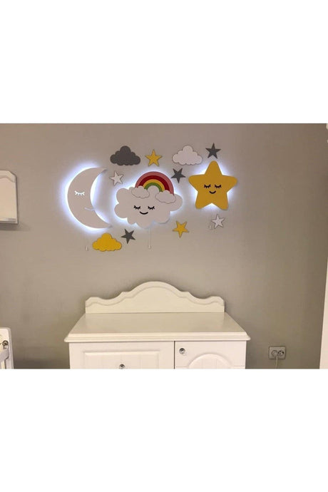 FactoryWood Decorative Wooden Moon Rainbow Cloud Star Night Light Fbrkhsp-233 - Swordslife