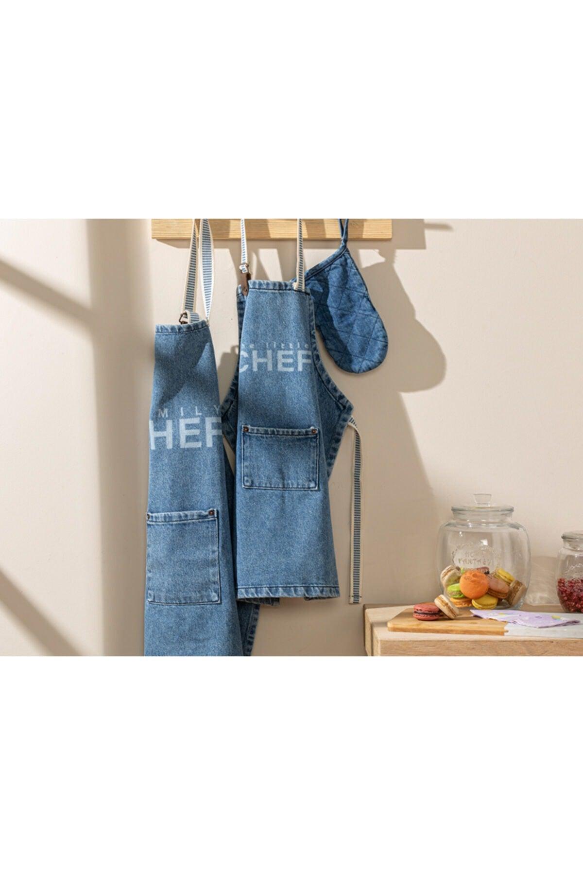 Family Chef Cotton Adjustable Kitchen Apron 75x80 Cm Blue - Swordslife